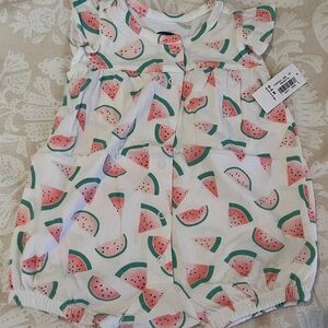 Old Navy White Baby Girl Watermelon Print One-Piece Bodysuit